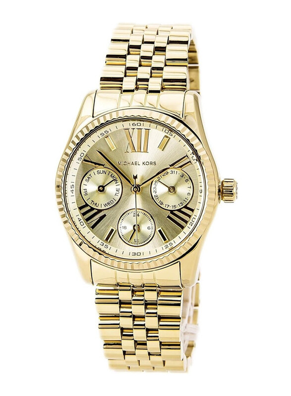 

Michael Kors Mini Lexington Analog Watch for Women with Stainless Steel Band, Water Resistant and Chronograph, MK5808, Gold-Gold