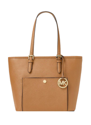 Michael Kors A Jet Set Travel Medium Saffiano Leather Tote for Women, Acorn Brown