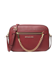 Michael Kors Jet Set Large Saffiano Leather Crossbody Bag for Women, Dark Cherry Red