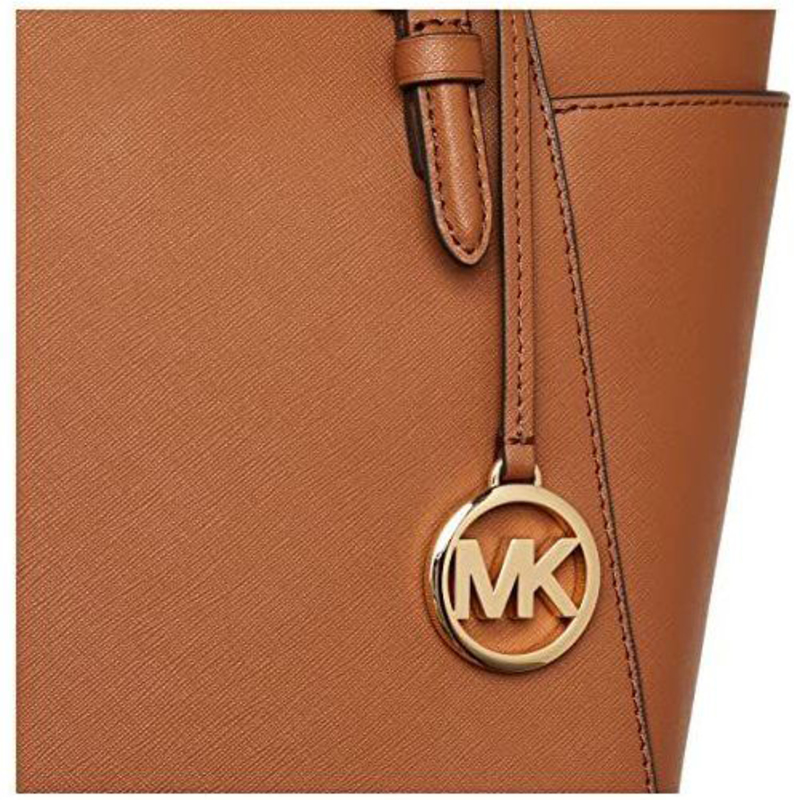 Michael Kors Charlotte Large Saffiano Leather Top-Zip Tote Bag for Women, 35T0GCFT7L-1, Luggage Brown