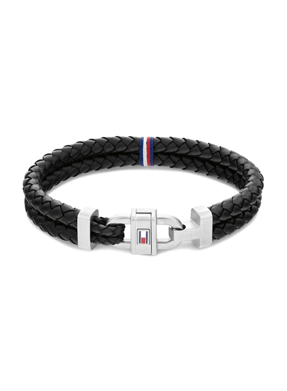 Tommy Hilfiger 2790361 Leather Braided Bracelet for Men, 19cm, Black