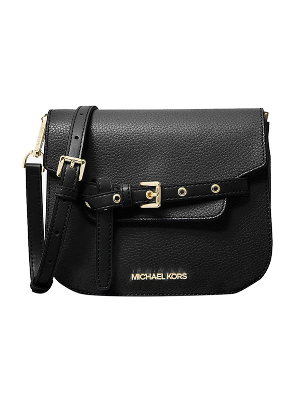 Michael Kors Emilia Small Leather Crossbody Bag for Women, Black