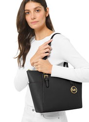 Michael Kors Charlotte Large Saffiano Leather Top-Zip Tote Bag for Women, 35T0GCFT7L-1, Black