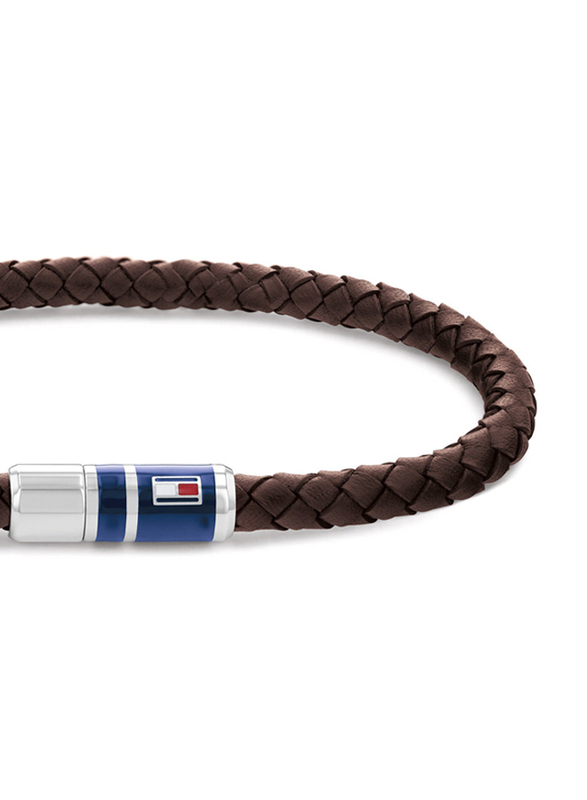 Tommy Hilfiger 2790295S Leather Braided Bracelet for Men, 17cm, Brown