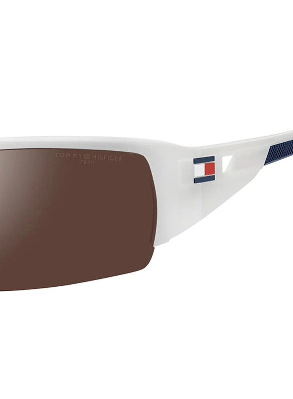 Tommy Hilfiger Half-Rim Rectangle White Sunglasses for Men, Grey Lens, TH-1910-S-6HT, 69/12/120