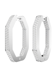 Swarovski Dextera Octagon Shape Rhodium Plated Hoop Earrings for Women, Large