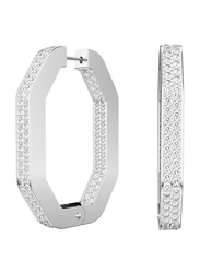 Swarovski Dextera Octagon Shape Rhodium Plated Hoop Earrings for Women, Large