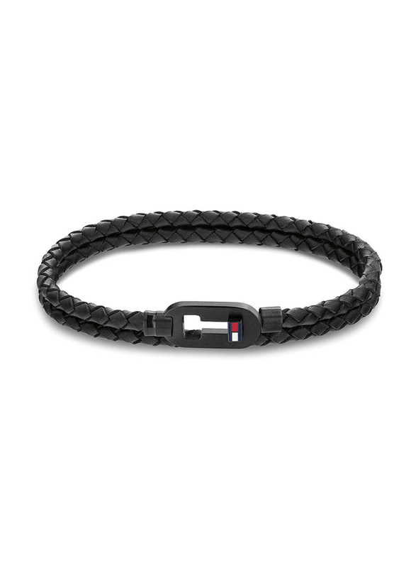 Tommy Hilfiger 2790386 Leather Braided Bracelet for Men, 19cm, Black