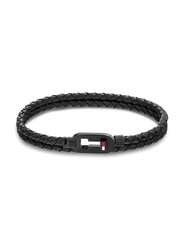 Tommy Hilfiger 2790386 Leather Braided Bracelet for Men, 19cm, Black