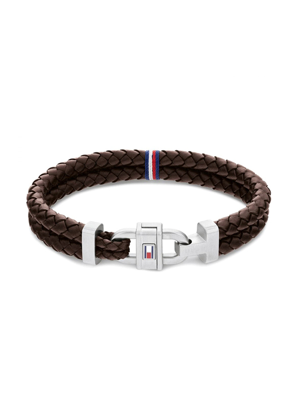 Tommy Hilfiger 2790363 Leather Braided Bracelet for Men, 19cm, Brown