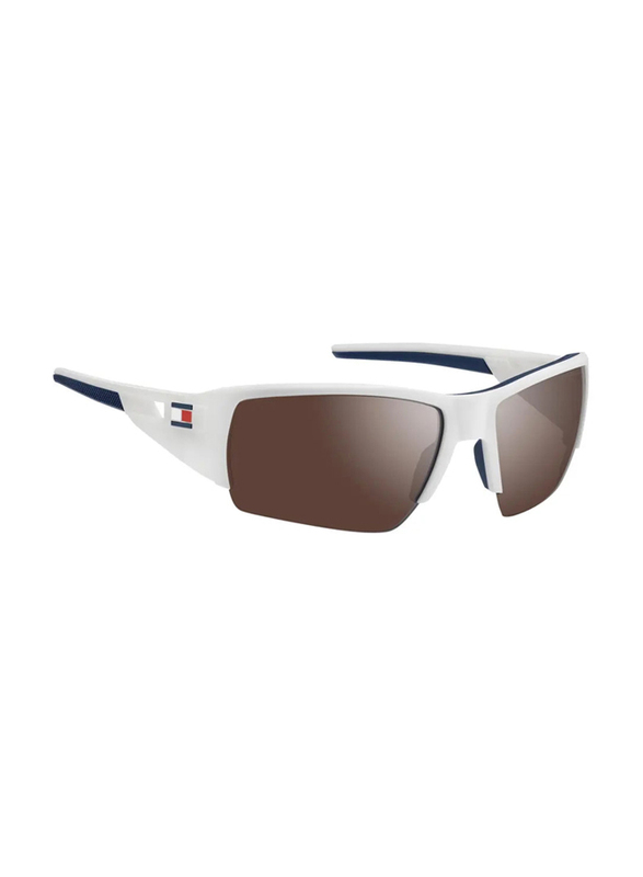 Tommy Hilfiger Half-Rim Rectangle White Sunglasses for Men, Grey Lens, TH-1910-S-6HT, 69/12/120