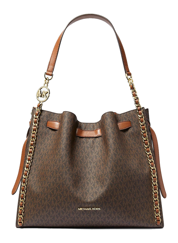 

Michael Kors Mina Large Signature Logo Chain Shoulder Bag for Women, Brown