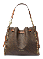 Michael Kors Mina Large Signature Logo Chain Shoulder Bag for Women, Brown