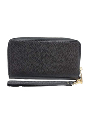 Michael Kors Medium Pebbled Leather Continental Wallet for Women, Black