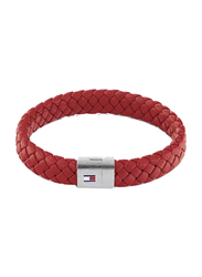 Tommy Hilfiger 2790329 Leather Braided Bracelet for Men, 19cm, Red