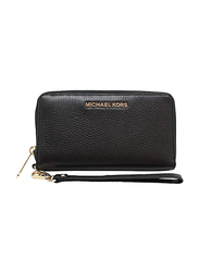 Michael Kors Medium Pebbled Leather Continental Wallet for Women, Black