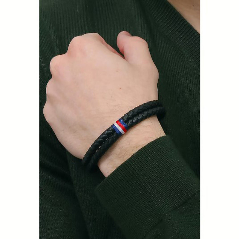 Tommy Hilfiger 2790361 Leather Braided Bracelet for Men, 19cm, Black