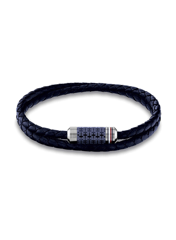 Tommy Hilfiger 2790326S Leather Braided Bracelet for Men, 17.5cm, Blue