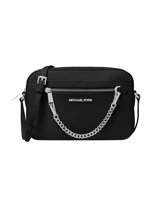 Michael Kors Jet Set Large Saffiano Leather Crossbody Bag for Women, Black