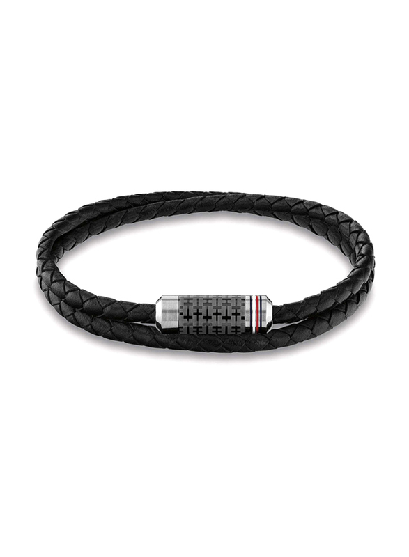 Tommy Hilfiger 2790327S Leather Braided Bracelet for Men, 17.5cm, Black