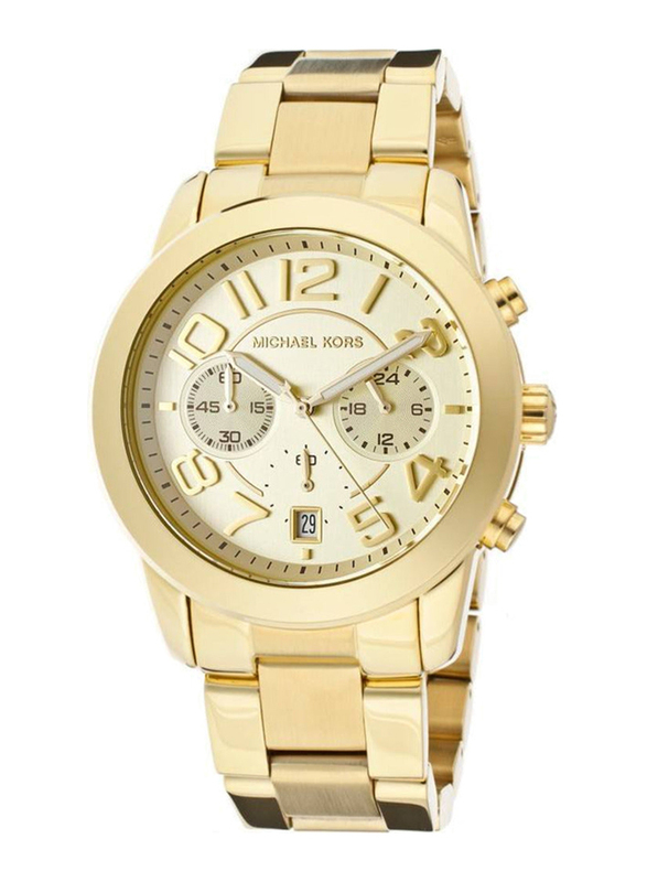 Michael Kors Analog Watch for Women with Stainless Steel Band, Water Resistant and Chronograph, MK5726, Gold-Gold