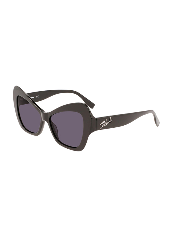 Karl Lagerfeld Full-Rim Rectangle Black Sunglasses for Women, Grey Lens, KL6076S-001, 53/14/140