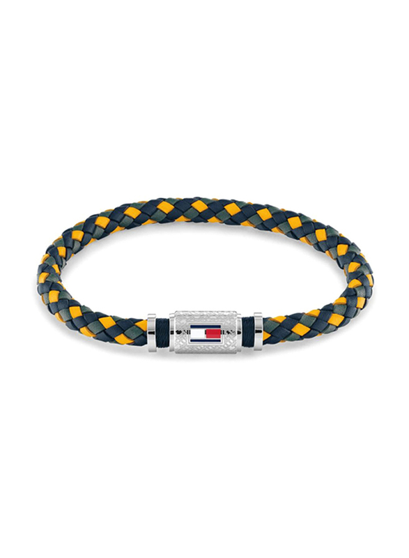 Tommy Hilfiger 2790455 Leather Braided Bracelet for Men, 19cm, Blue/Green/Yellow