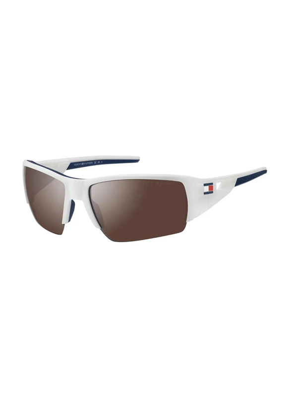 Tommy Hilfiger Half-Rim Rectangle White Sunglasses for Men, Grey Lens, TH-1910-S-6HT, 69/12/120