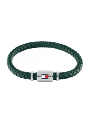 Tommy Hilfiger 2790456 Leather Braided Bracelet for Men, 19cm, Green