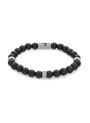 Tommy Hilfiger 2790435 Lava Stone Beads Bracelet for Men, 18.5cm, Black