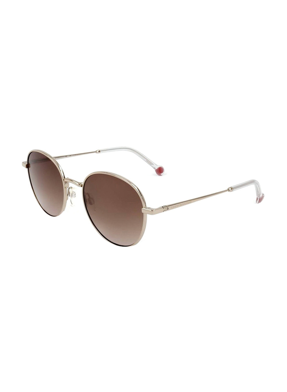 Tommy Hilfiger Full-Rim Round Gold Sunglasses for Women, Brown Lens, TH-1877-S-3YG, 53/20/140