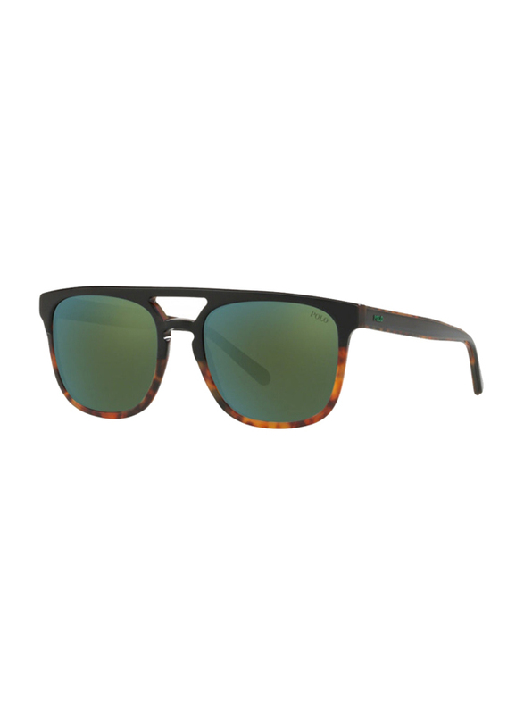 Polo Ralph Lauren Full-Rim Square Brown Sunglasses for Men, Green Lens, P412552606R54, 54/18/145