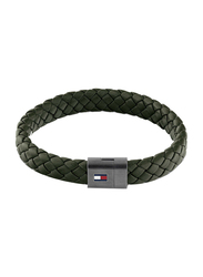 Tommy Hilfiger 2790332 Leather Braided Bracelet for Men, 19cm, Green