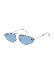 Tommy Hilfiger Rimless Oval Silver Sunglasses for Women, Blue Lens, TH-1660S-KUF, 72/15/140