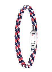 Tommy Hilfiger 2790387 Leather Braided Bracelet for Men, 19cm, Blue/Red/White