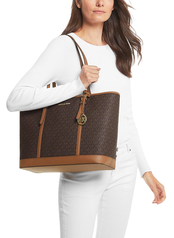 Michael Kors Jet Set Travel Large Logo Tote Bag for Women, Brown