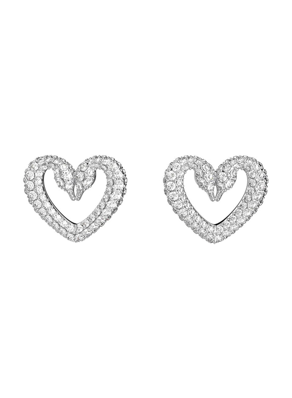 Swarovski Una Heart Shape Rhodium Plated Stud Earrings for Women