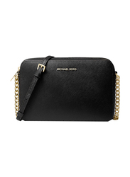 Michael Kors Jet Set Large Saffiano Leather Crossbody Bag for Women, Black