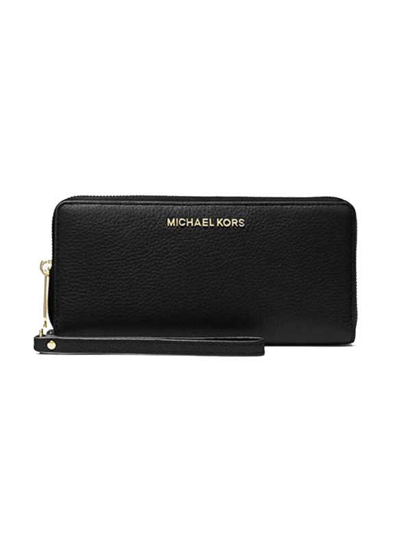 Michael Kors Large Pebbled Leather Continental Wallet for Women, Black