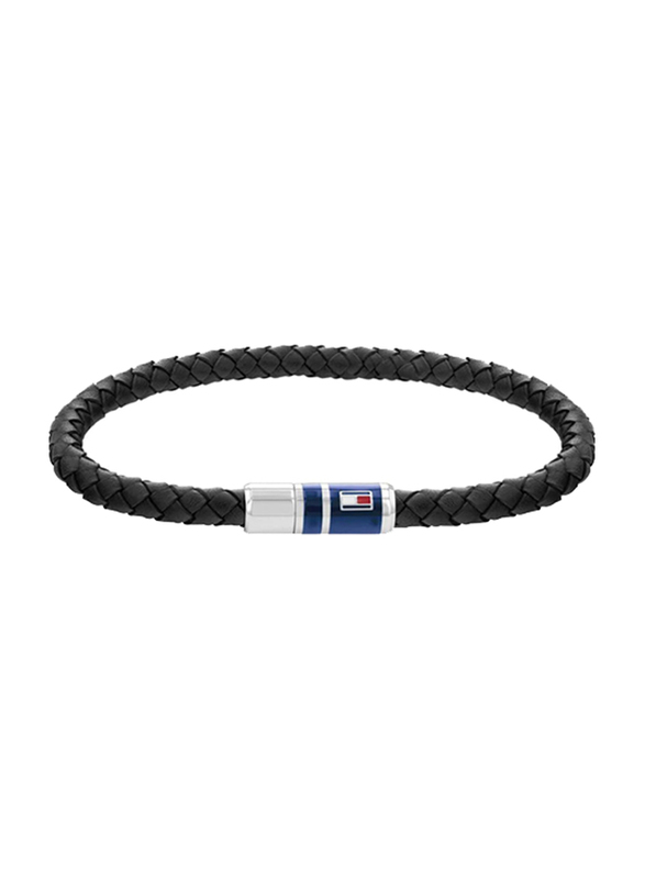 Tommy Hilfiger 2790293S Leather Braided Bracelet for Men, 17.5cm, Black