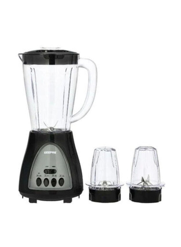 Geepas 1.5L 3-In-1 Blender with Stainless Steel Cutting Blades, Six Speed + Pulse Function, Juice Extractor & Ice Crusher, 400W, GSB44034, Black