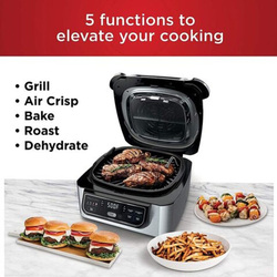 Nutri Ninja 5-in-1 Indoor Electric Grill with 4 Quart Air Fryer, 1760W, AG301, Silver