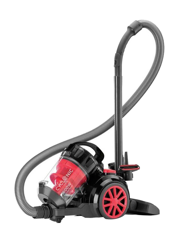 Black+Decker 1600W Bagless Cyclonic Canister Vacuum Cleaner, VM1680-B5, Black/Red