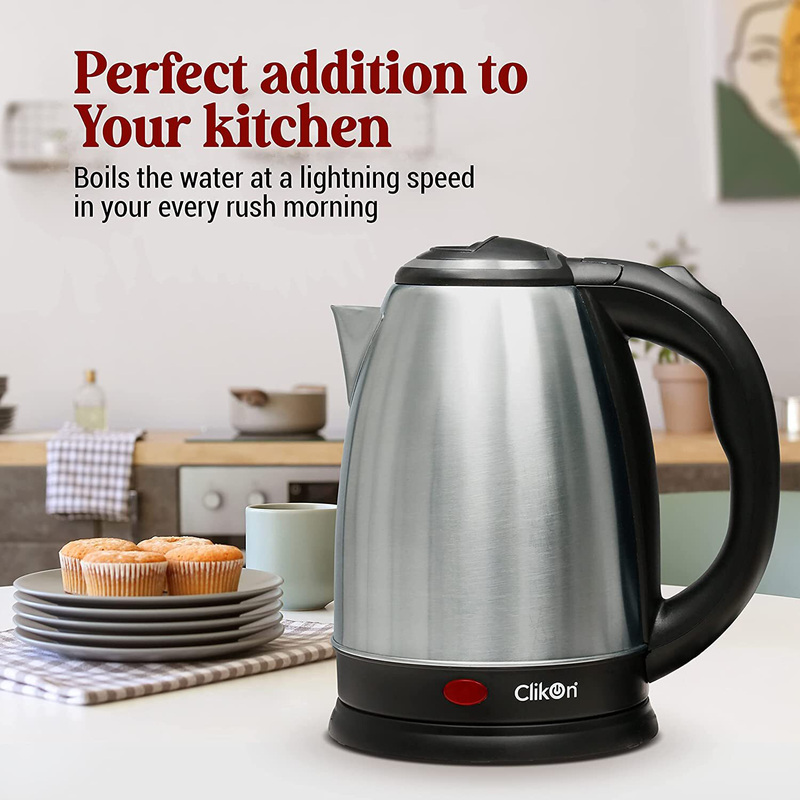 Clikon 1.8L Stainless Steel Cordless Electric Kettle with 360 Degrees Swivel Base, 1500W, Silver