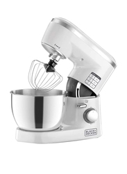 Black+Decker 6 Speed Stand Mixer with Stainless Steel Bowl, 1000W, SM1000-B5, White/Silver