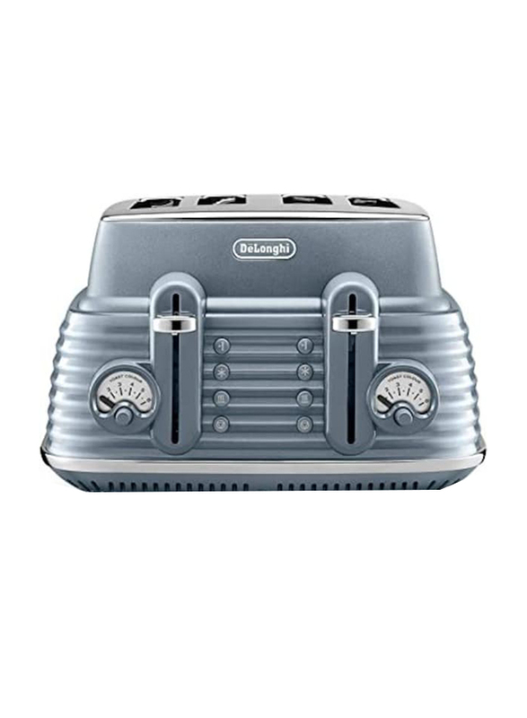 Delonghi Stainless Steel 4 Slot Scolpito Toaster, CTZS4003.AZ, Mineral Blue