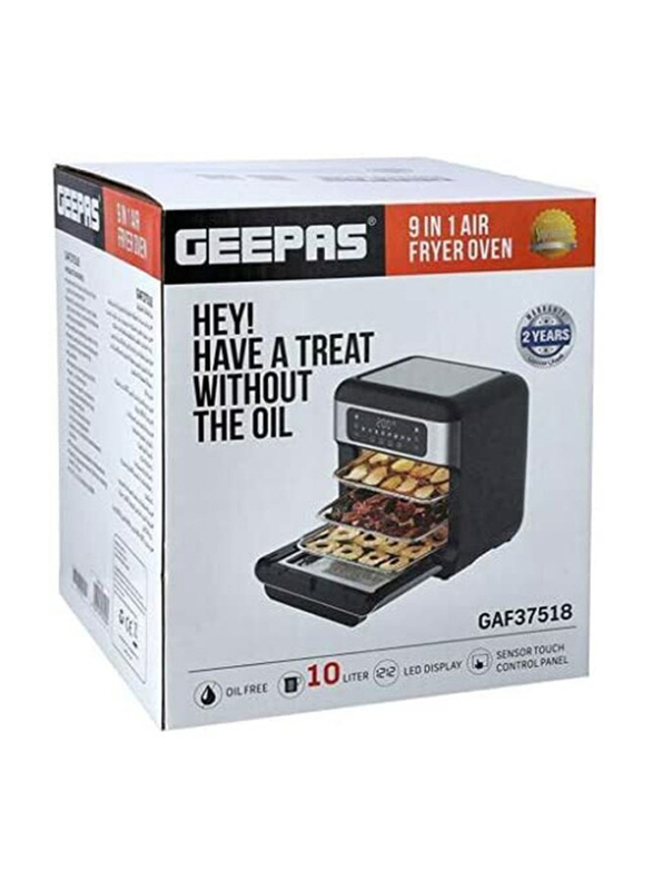 Geepas 10L Oven Digital 9-In-1 Convection Air Fryer, 1500W, Black/Grey