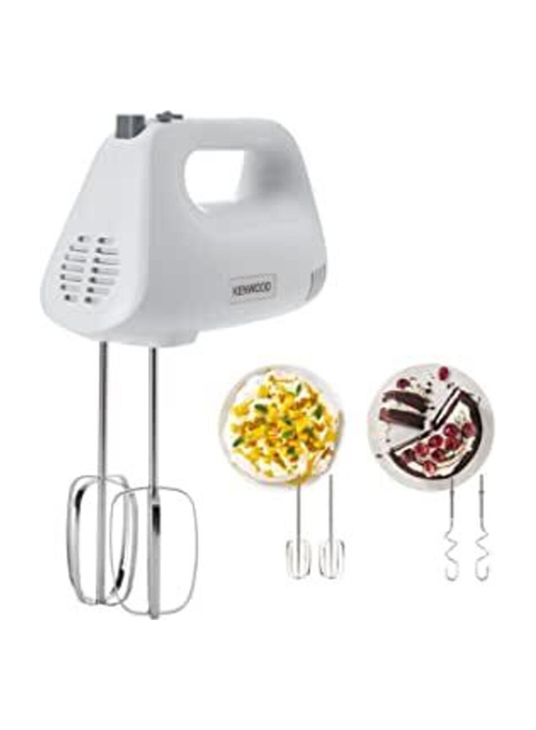 Kenwood Twin Stainless Steel Kneader and Beater Electric Hand Mixer with 5 Speeds & Turbo Button, 450W, HMP30.A0WH, White