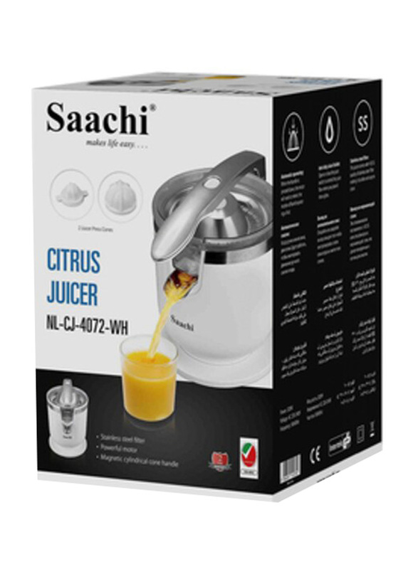 Saachi Citrus Juicer with Stainless Steel Filter, 200W, NL-CJ-4072-WH, White/Silver