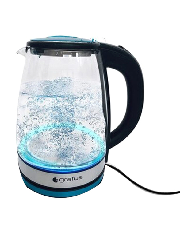 Gratus 1.8L Electric Glass Kettle with Full Thermo Resist Borosilicate Glass Body, Cordless Base, LED Light & Auto Cut-off, 1800W, Clear
